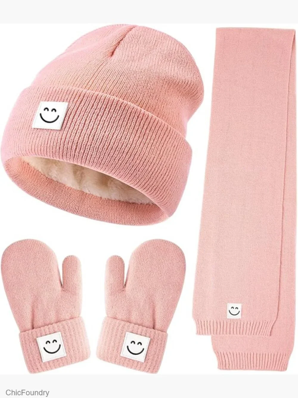 Toddler Kids Winter Hat Scarf Gloves Set Warm Knit Beanie Mittens Unisex